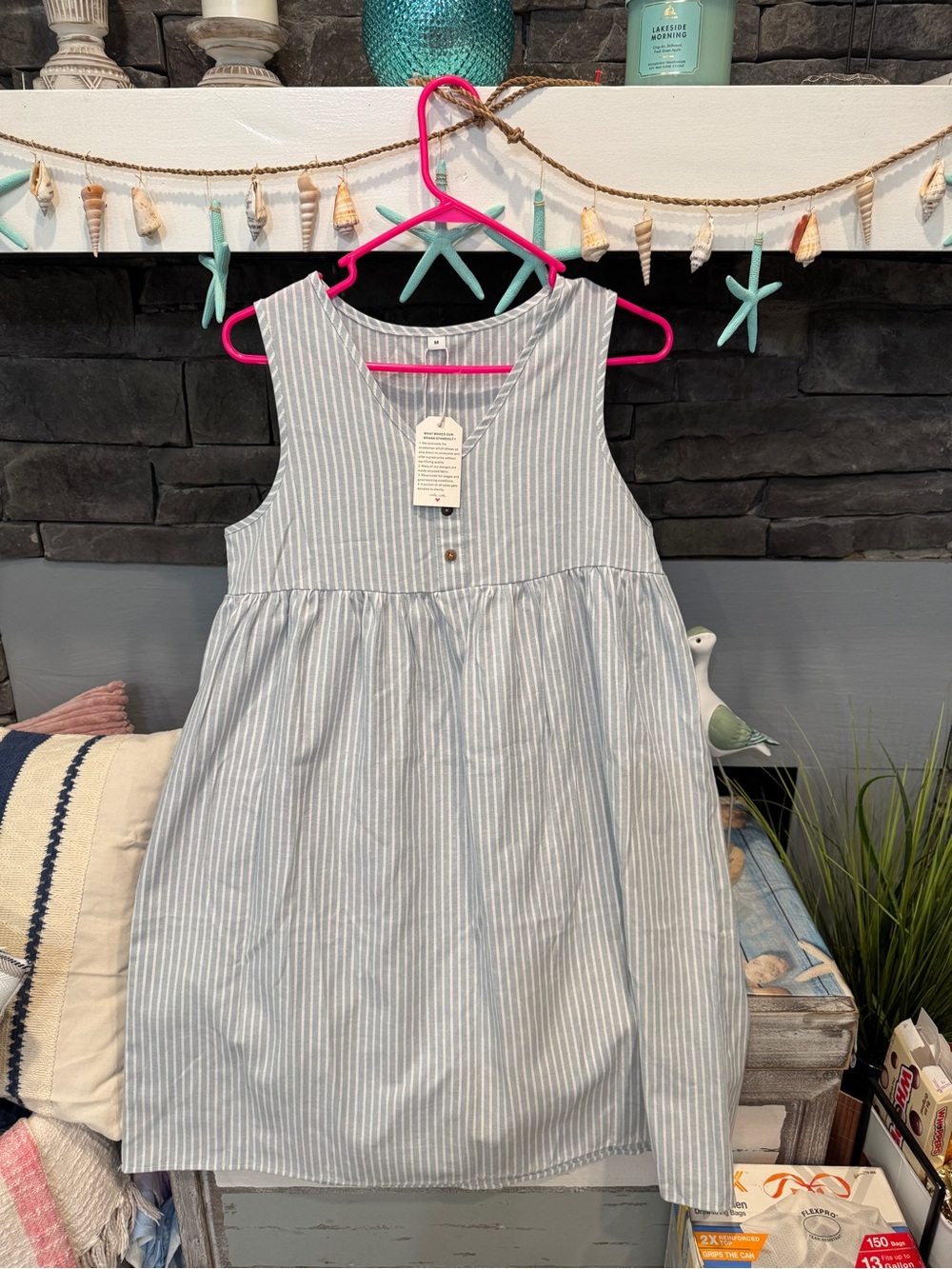 Ladies Light Blue Stripe Sundress - (Brand) made with love brand ❤️